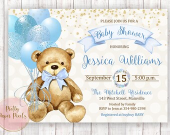 baby shower invitations boy teddy bear