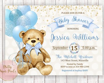 bear boy baby shower invitations