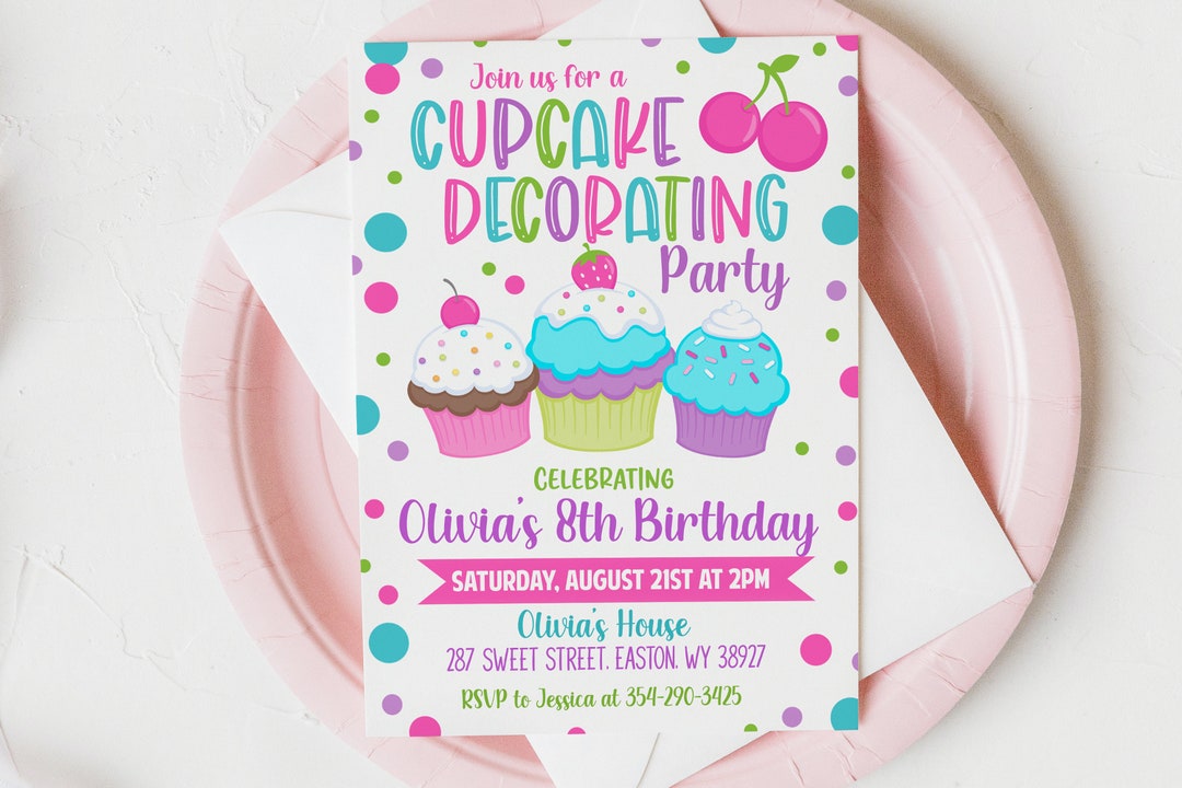 Cupcake Decorating Birthday Party Invitation Cupcake Party - Etsy