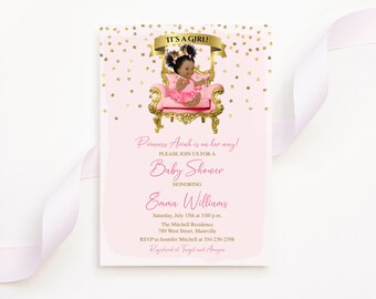 Princess Pink and Gold Baby Shower Invitation, Baby Girl, Doll, Royal Celebration, Digital or Printed