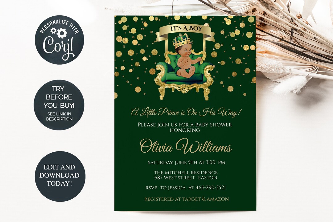 Prince Baby Shower Invitation, King, Crown, Boy, Baby Boy, Prince