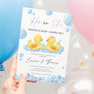 Waddle It Be Duck Gender Reveal Invitation - Rubber Ducky - He or She - Boy or Girl - Gender Reveal Party - Digital or Printed
