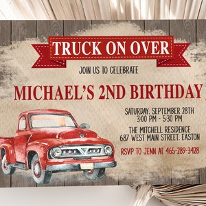 Vintage Truck Birthday Party Invitation, Truck, Vintage, Red Truck, Boy, Invitation, Invite, Rustic, Digital or Printed