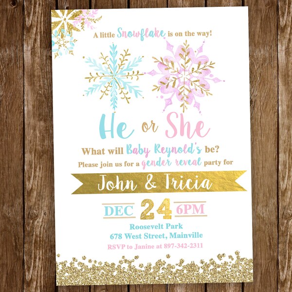 Snow Gender Reveal Invitations Etsy