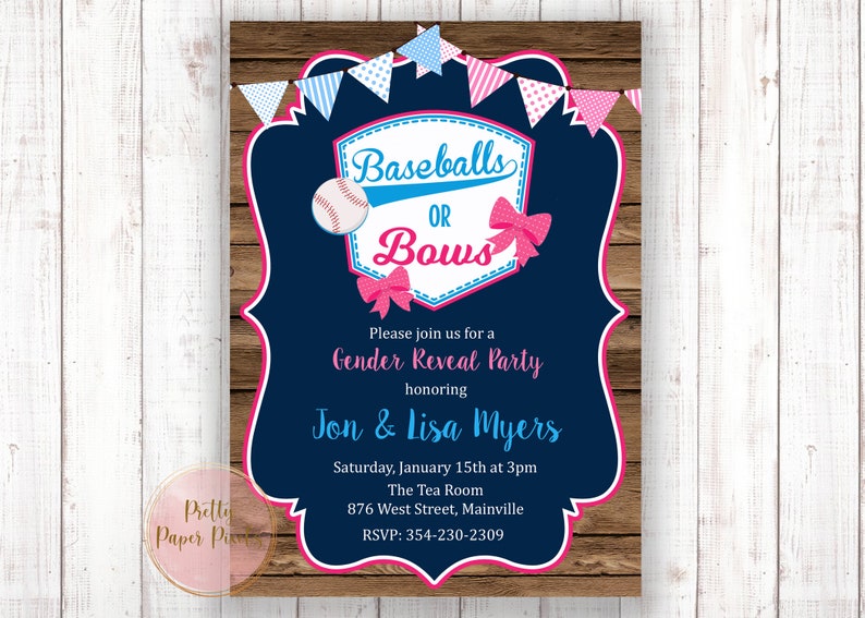 Baseballs or Bows Gender Reveal Baseball Bow Boy or Girl Etsy