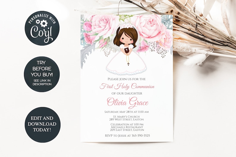 First Holy Communion Girl Invitation Communion First - Etsy
