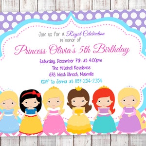 Princess Invitation, Princess Birthday, Birthday, Invitation, Party, Snow White, Cinderella, Belle,, Digital or Printed