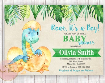 Dinosaurier-Babyparty-Einladung, Dinosaurier, Baby, Junge, Dinosaurier-Einladung, Party, Babyparty, Digital oder gedruckt