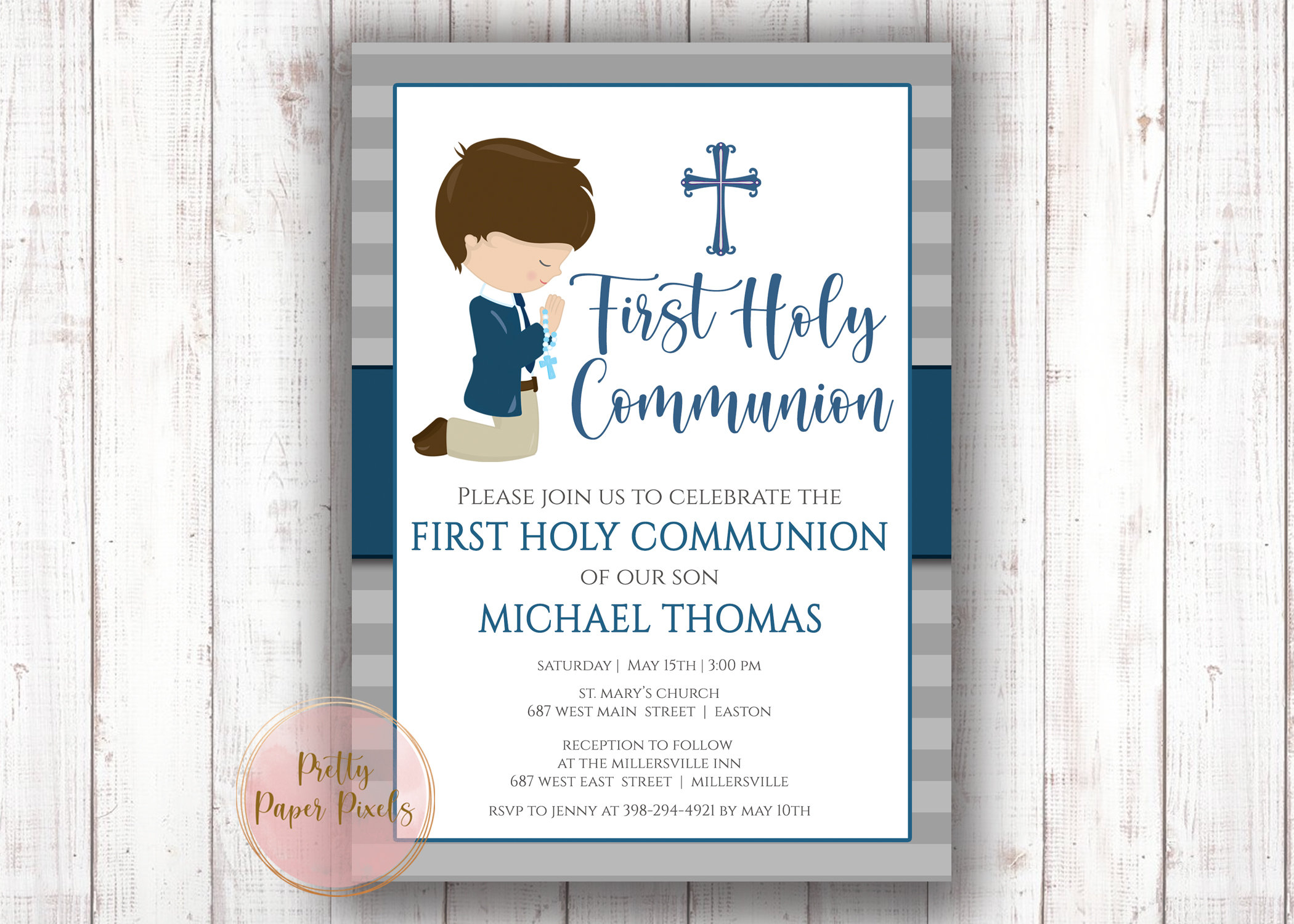 First Communion Invitation Boy Male First Holy Communion Etsy UK