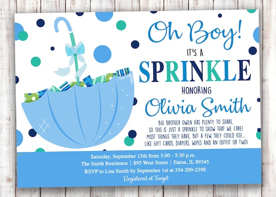 Blue Silver Invitation Baby Sprinkle Invitation Sprinkle Shower Baby Boy
