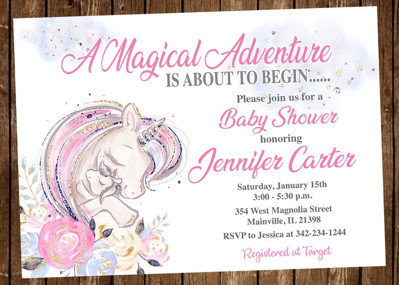Unicorn Baby Shower Invitation Unicorn Baby Floral Gold | Etsy