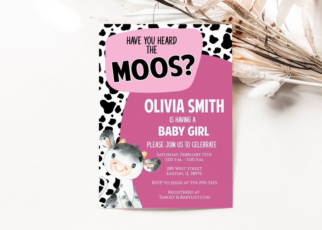Cow Girl Baby Shower Invitation, Cow, Baby Shower, Girl, Farm, Baby