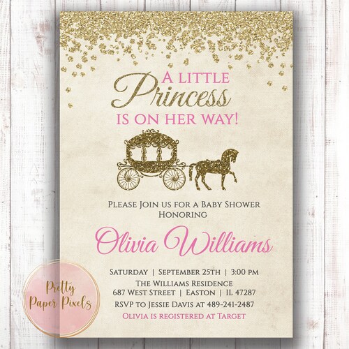 Editable Princess Baby Shower Invitation Princess Carriage Etsy