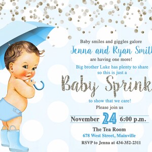 Blu e argento, invito Baby Sprinkle, Baby Boy Sprinkle, Baby Shower, Sprinkle, Ragazzo, Invito, QUALSIASI TONO DI PELLE, digitale o stampato