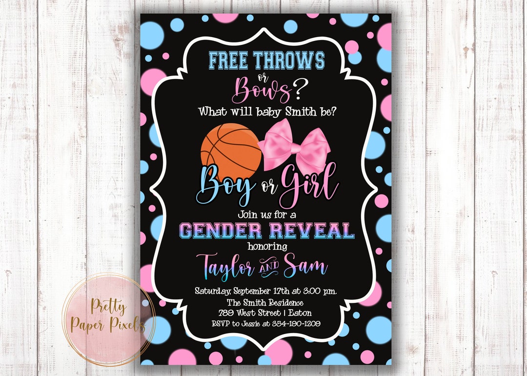 Free Throws and Bows Gender Reveal Invitation, Basketball, Bows, Boy
