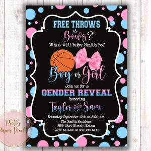 Tiri e inchini gratuiti Gender Reveal Invitation, Basketball, Bows, Boy, Girl, Gender Reveal, Invitation, Stampato o Digitale
