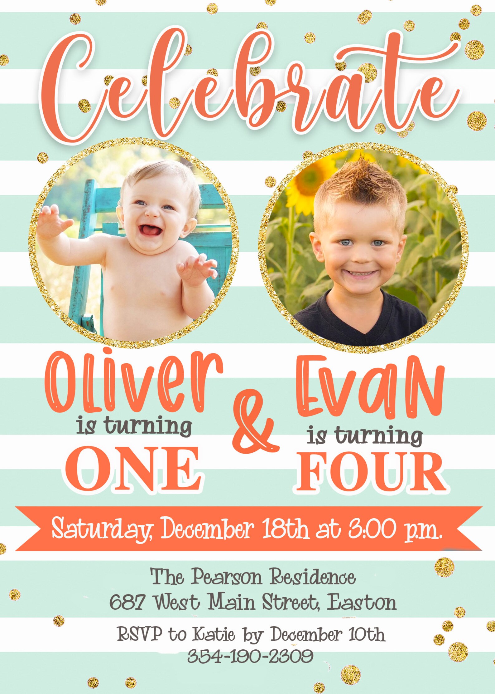 Sibling Birthday Invitation Joint Birthday Party Brothers Etsy