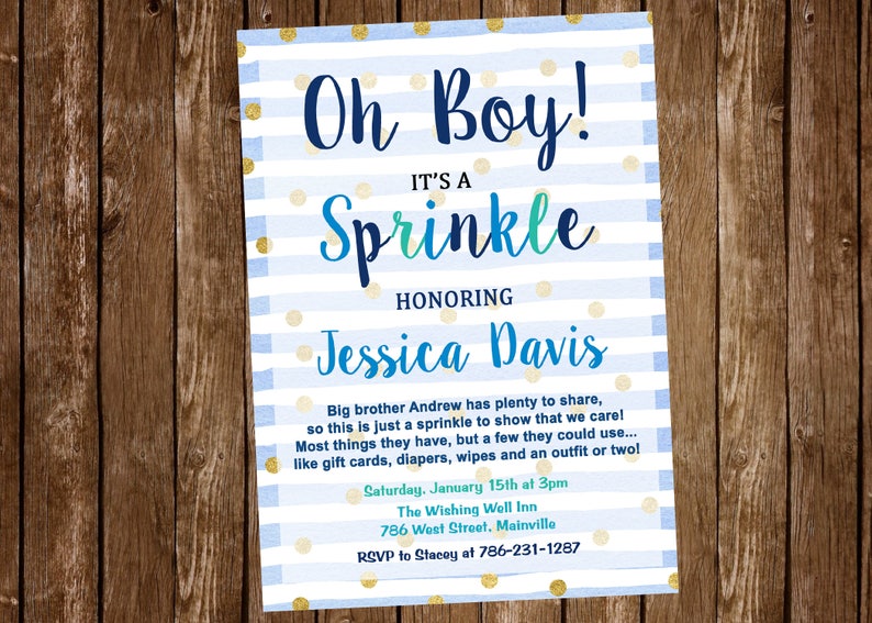 Baby Sprinkle Invitation, Baby Boy Sprinkle, Baby Shower, Sprinkle, Boy, Invitation, Blue, Gold, Confetti, Digital or Printed image 1
