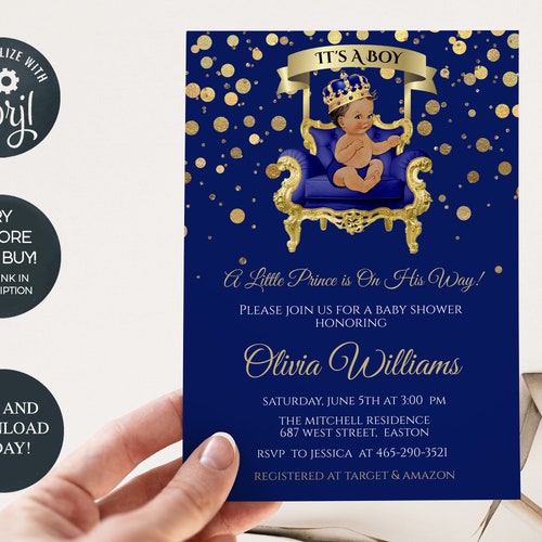 Royal Prince Baby Shower Invitation Boy Little Prince Baby Etsy