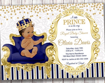 Royal Prince Baby Shower Invitation, Boy, Prince, Baby Boy, Gold, Blue, King, Royal, Baby Shower, Party, Invitation, Digital or Printed