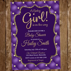Baby Shower Invitation, Purple, Gold, Glitter, Girl, Royal, Princess ...