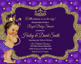 Princess Baby Shower Invitation, Purple, Lavender, Gold, Glitter, Sparkle,, Digital or Printed