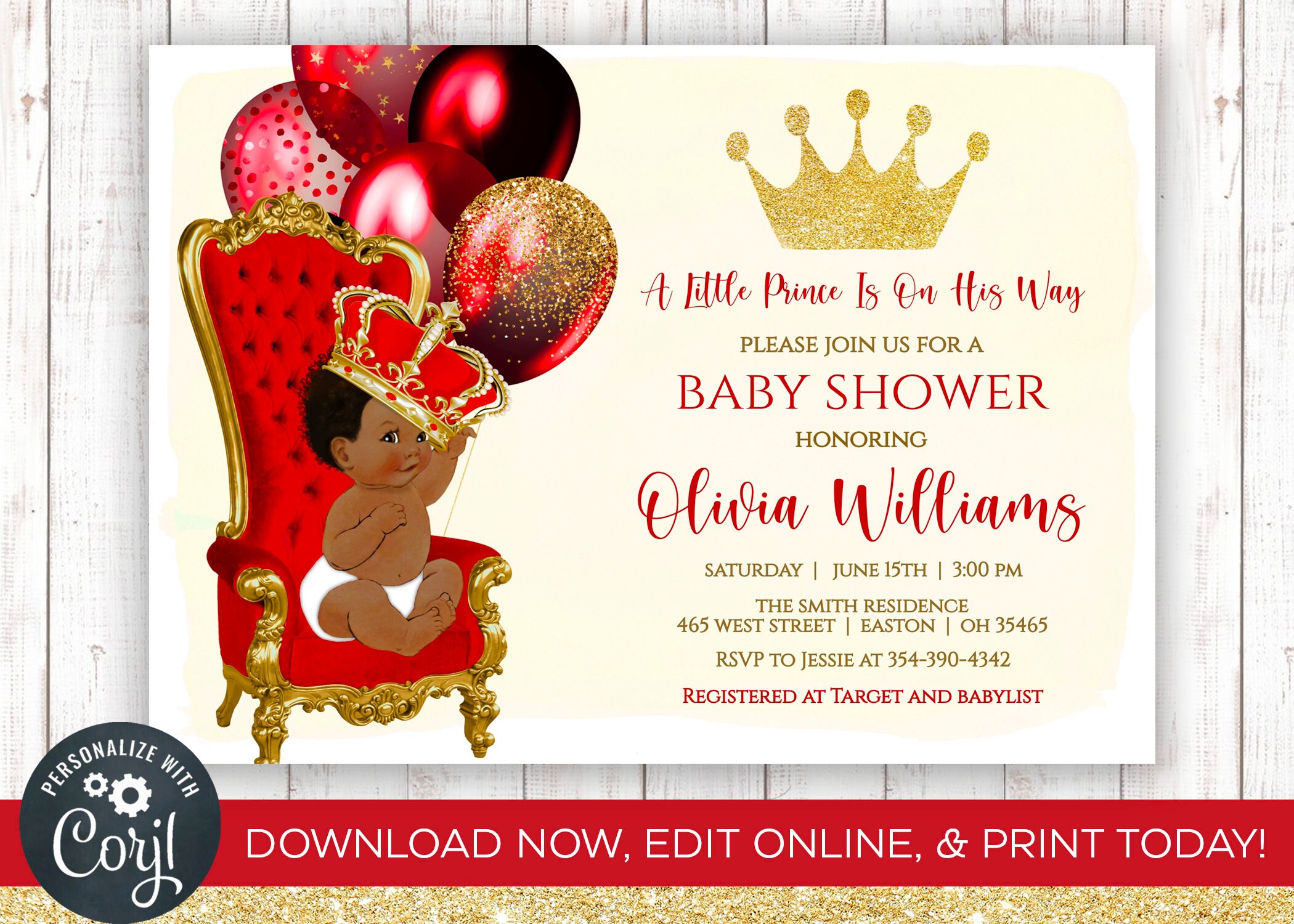 Red and gold hotsell baby shower invitations