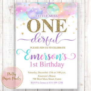 Little Miss Onederful, Miss Onederful, Gold, Rainbow, One-derful, Invitation, Miss Onederful, Birthday, One, First, Digital or Printed