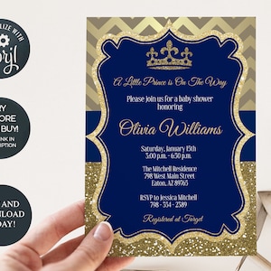 Prince Baby Shower Invitation, Little Prince, Baby Prince, Royal, King, Blue, Navy, Gold, Baby Boy, Baby Shower, Editable, INSTANT DOWNLOAD