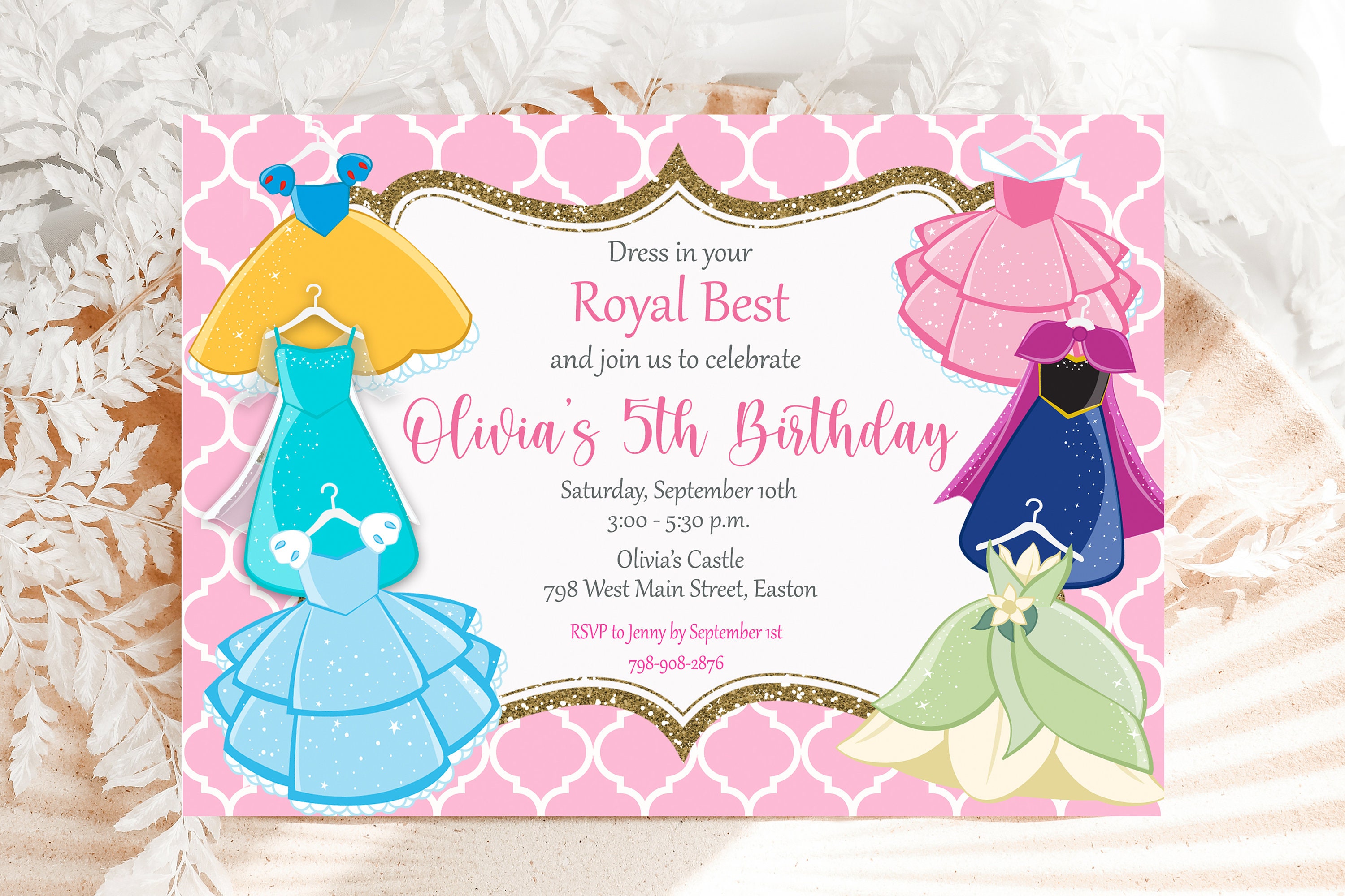 Disney Princess Party Invitations Postcards Envelopes Save the