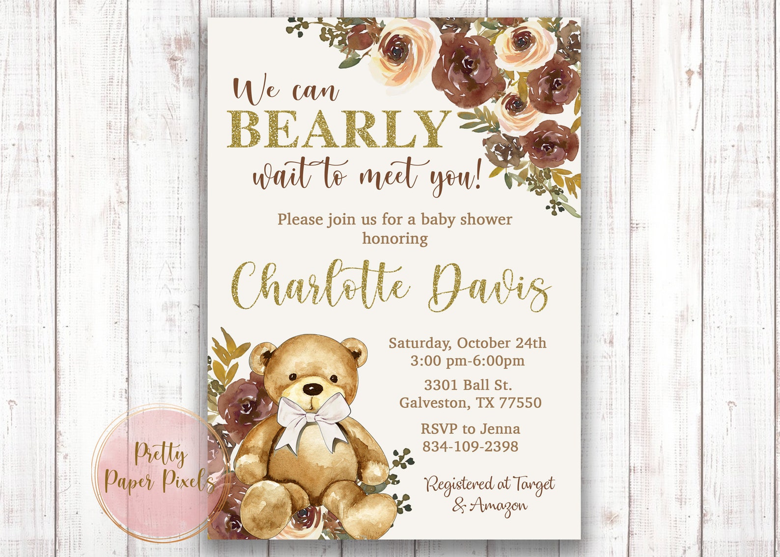 Teddy Bear Baby Shower Invitation Boy Girl Gender Neutral Etsy