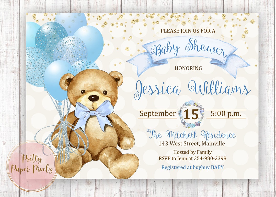 Buy Teddy Bear Baby Shower Invitation, Boy, Baby Boy, Baby Shower