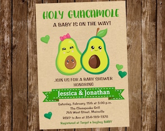 Avocado Baby Shower Invitation, Avocado, Invitation, Guacamole, Baby Sprinkle, Baby Shower,, Digital or Printed