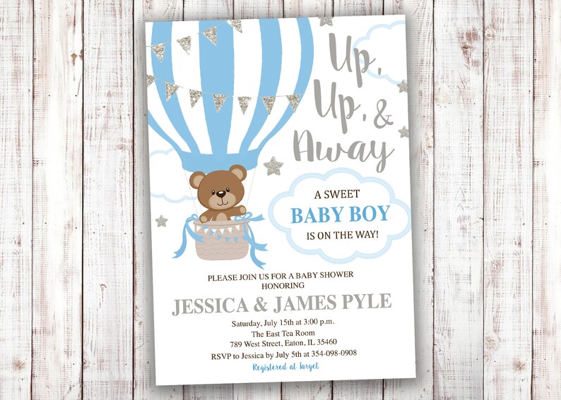 hot air balloon baby shower invitations