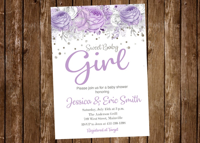Purple Baby Shower Invitation Baby Girl Baby Shower Etsy