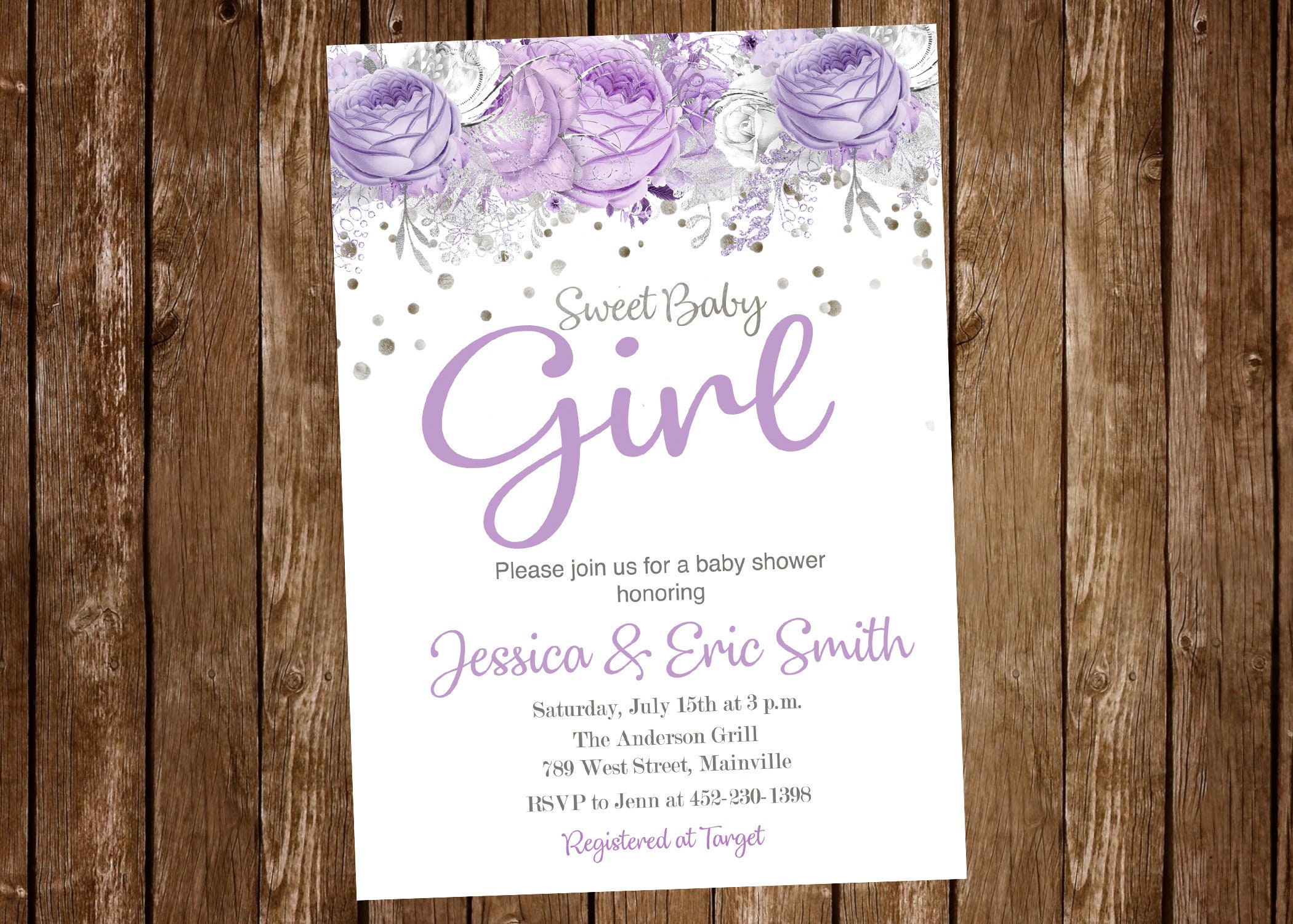 Purple Baby Shower Invitation Baby Girl Baby Shower Etsy