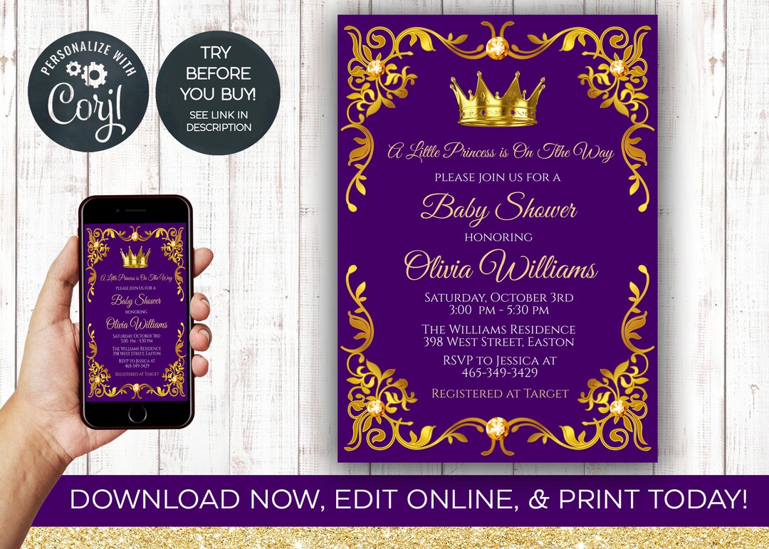 INSTANT DOWNLOAD Royal Baby Shower Invitation Princess Etsy