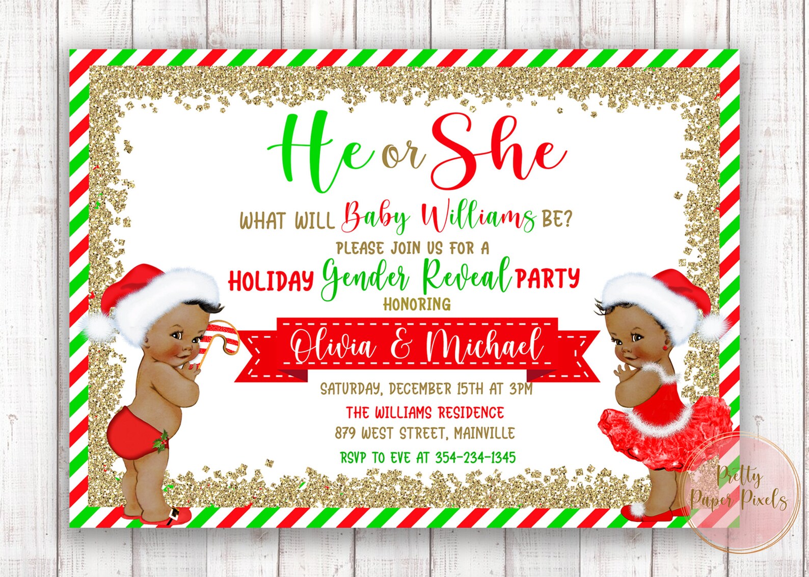 Christmas Gender Reveal Invitation Holiday Christmas Gender Etsy