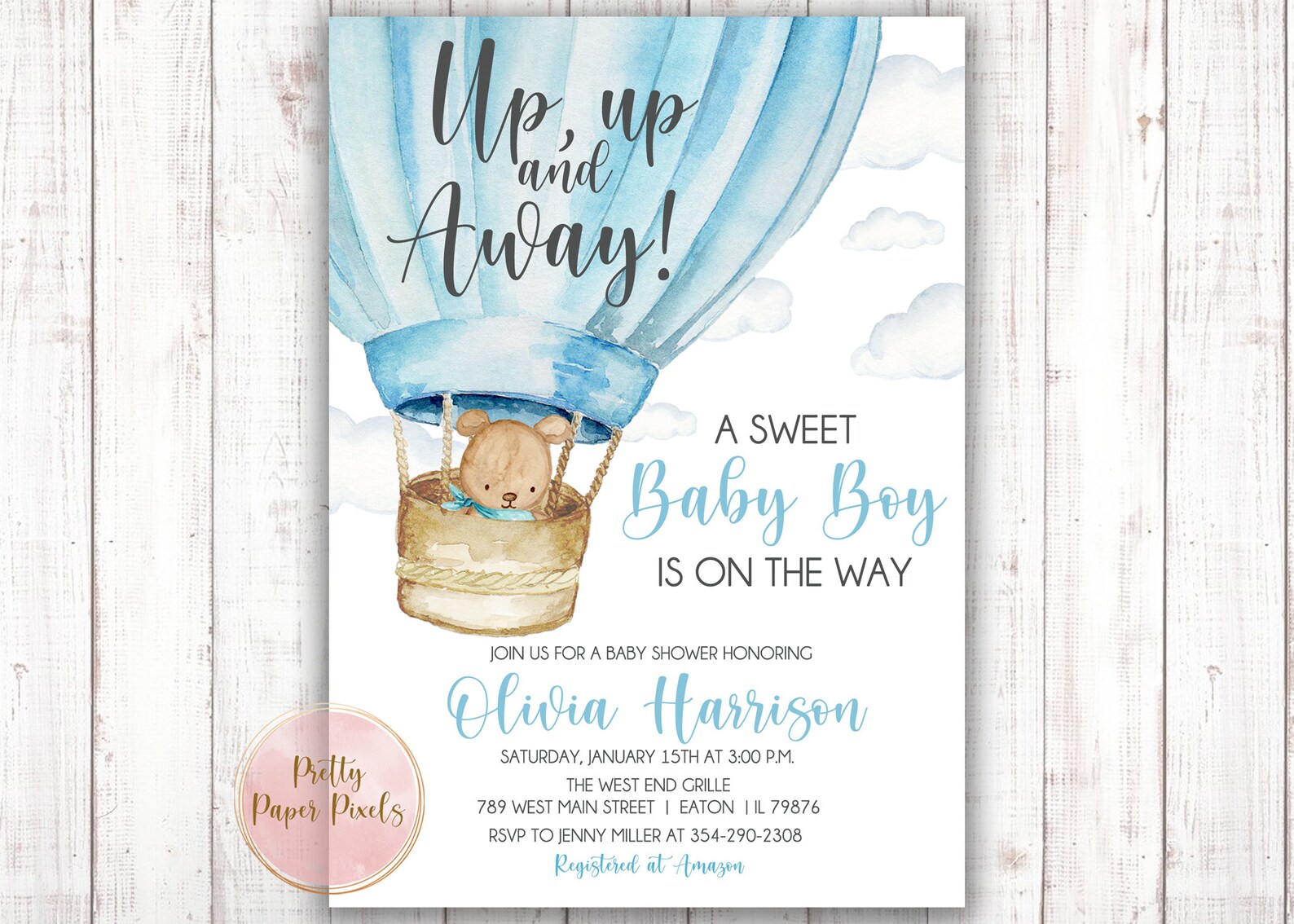 Hot Air Balloon Baby Shower Invitation Teddy Bear Bear Bear Etsy