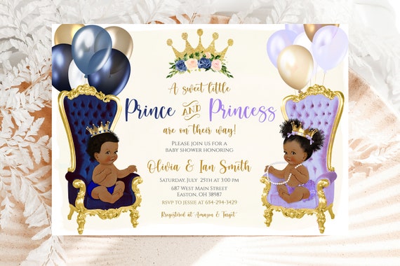Prince Princess Baby Shower Invitation Twins Boy and Girl - Etsy