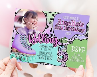 Invitación para fiesta de cumpleaños de patinaje sobre ruedas con diseño de leopardo y guepardo, fiesta de patinaje sobre ruedas, fiesta de cumpleaños, adolescente, preadolescente, fiesta de patinaje, digital o impresa
