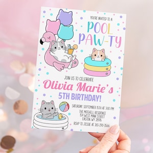 Kitten Birthday Pool Party Invitation, Cat Swimming Party, Pool Paw-ty Invite, Pool Party, Cat Pool, Summer, Kids, Digital or Printed