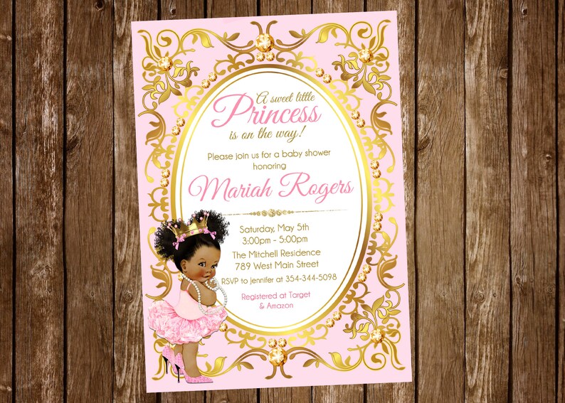 Princess Baby Shower Invitation Pink Gold Royal Shower Etsy