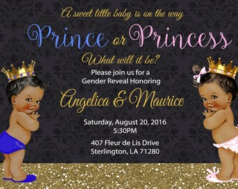 Prince or Princess, Boy, Girl, Prince, Princess, Gender Reveal, Baby Shower, Invitation, Digital or Printed
