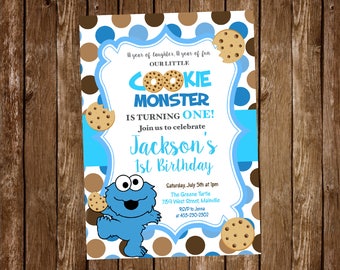 Cookie Monster, First Birthday, 1st Birthday, One year, Sesame Street, Birthday Party, Invitation - Printable or Printed