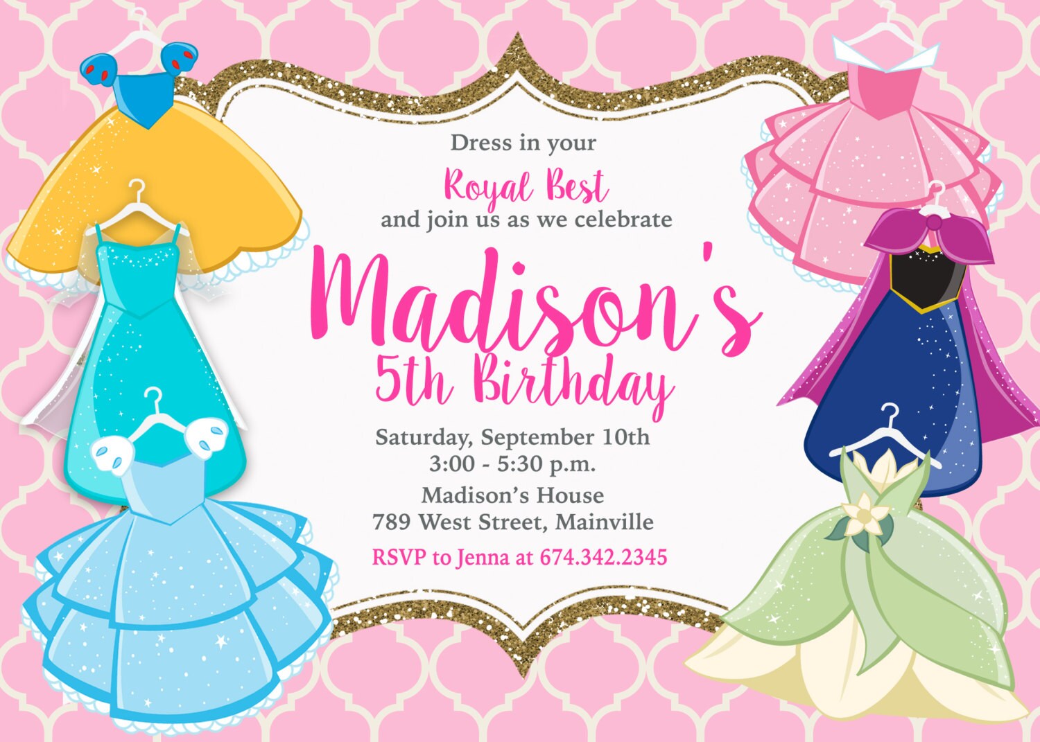 Princess Royal Dress Up Party Birthday Party Invitation Etsy