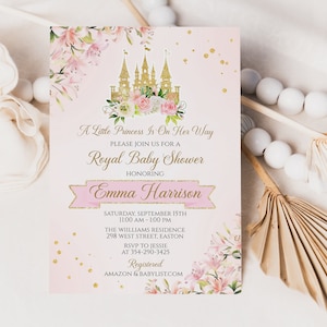 INSTANT DOWNLOAD Princess Castle Baby Shower Invitation in Pink and Gold, Princess Girl Shower, Castle Invite, Digital Template, Editable