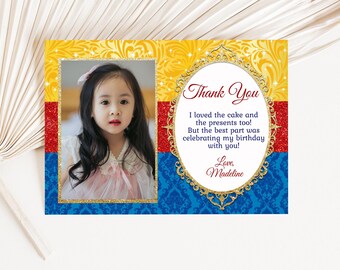Tarjeta de agradecimiento de cumpleaños de Blancanieves, Tarjeta de agradecimiento, Blancanieves, Editable, DESCARGA INSTANTÁNEA