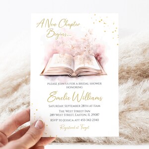 Invito per l'addio al nubilato a tema libro, Invito per l'addio al nubilato in biblioteca, Sposa amante dei libri, Fantasia, Inizio di un nuovo capitolo, digitale o stampato