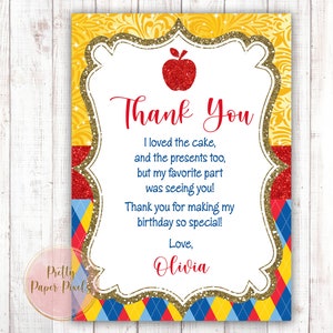 Tarjeta de agradecimiento de Blancanieves, Blancanieves, Princesa, Apple, Cumpleaños, Gracias, Digital o Impresa